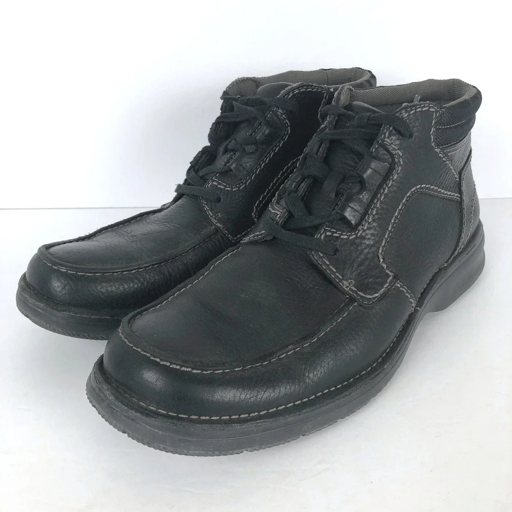 CLARKS Leather Lace Up Ankle Chukka Boots Moc Toe Sz 10.5 M Black Light 63310